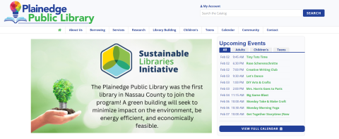 Image of Plainedge Public Library's Homepage announcing their enrollment in the SLCP