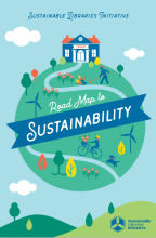 Graphic image with text: Sustainable libraries initiative Road Map to Sustainability